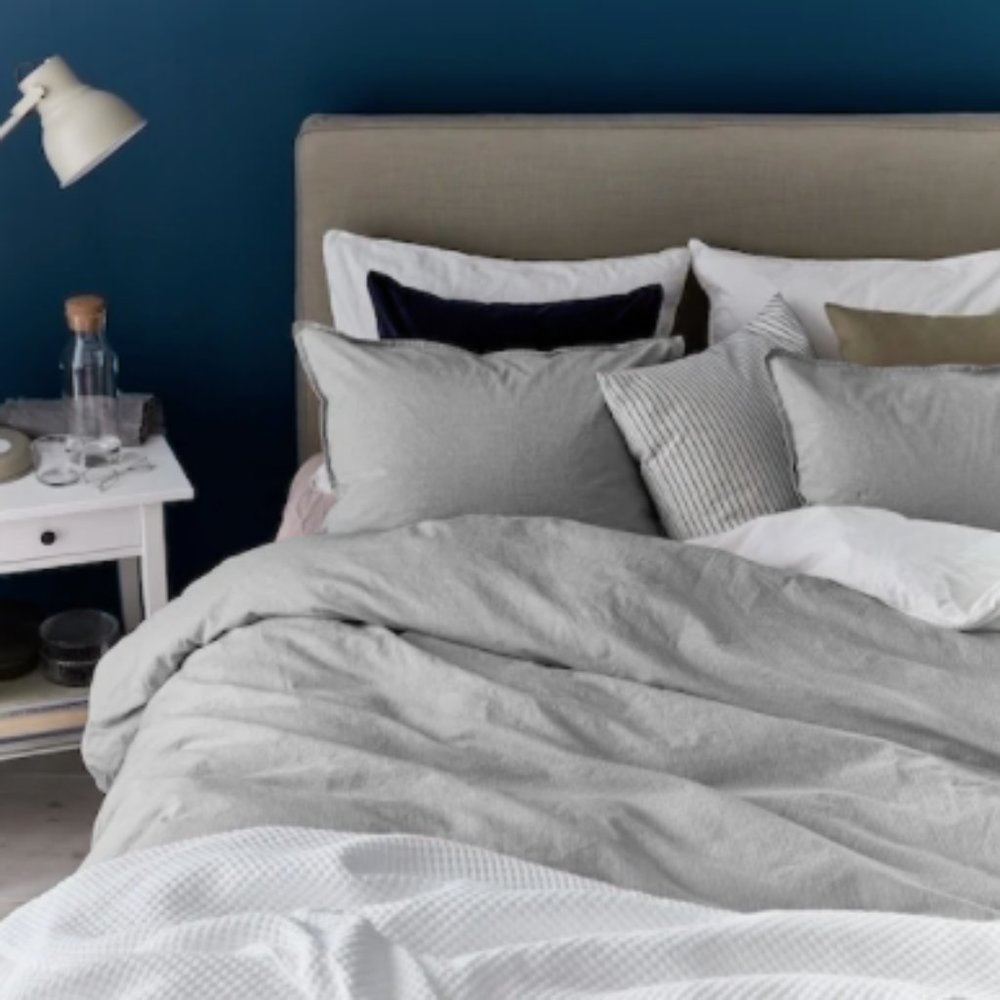 BERGPALM Duvet cover & pillowcases - Gray/stripe